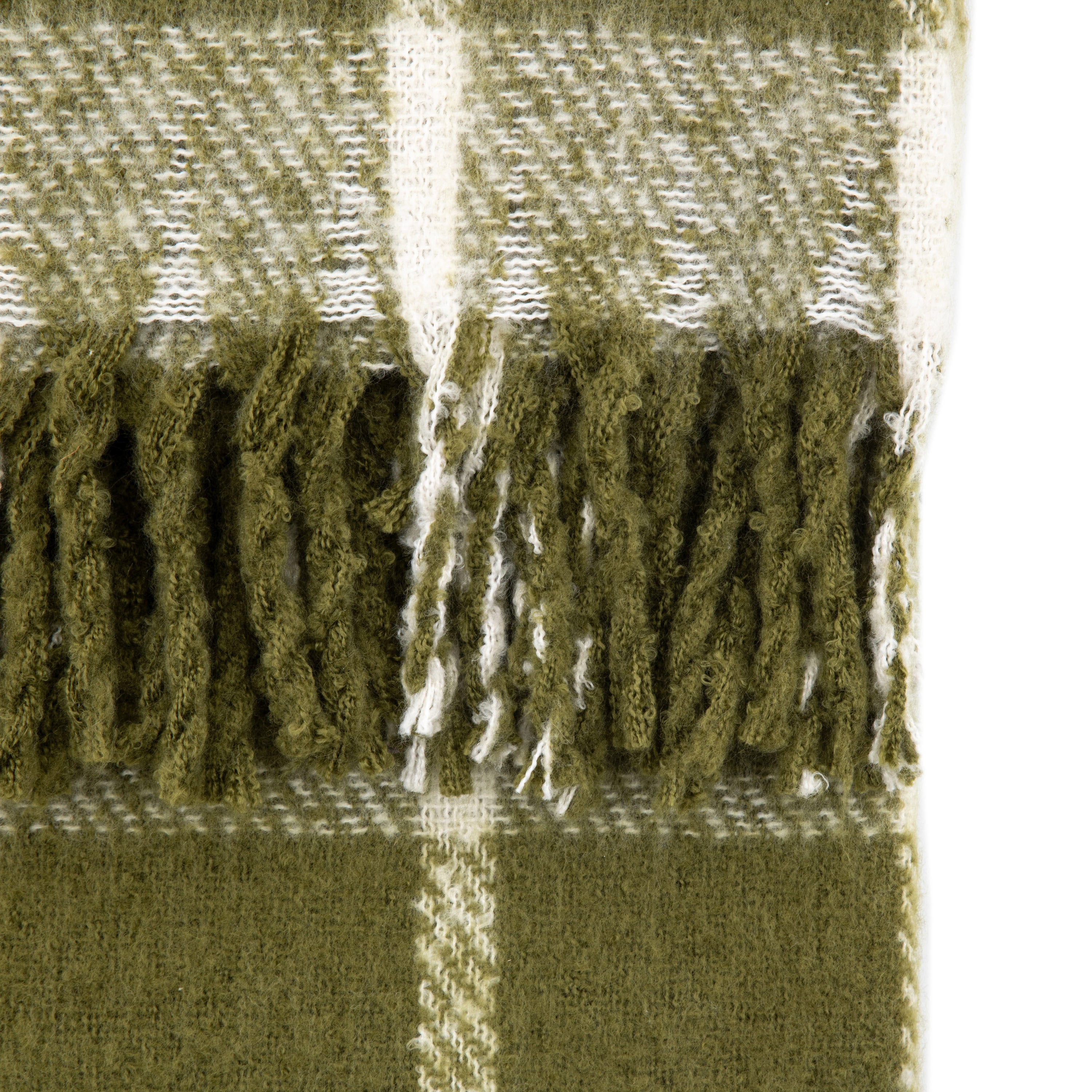 Poly Olive Green Mohair Check Throw